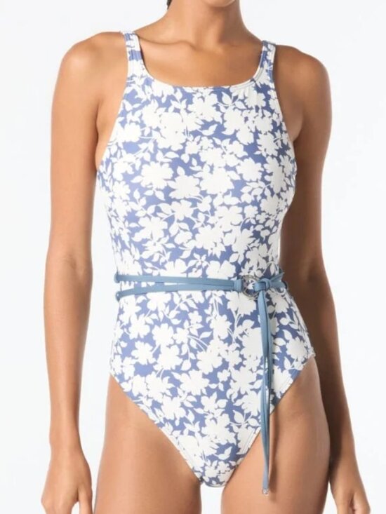 MICHAEL Michael Kors Other - MICHAEL Michael Kors Navy Striped Belted One Piece Swimsuit Size 12
